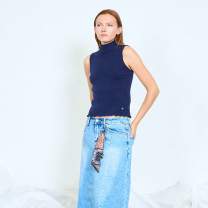 Ribbed mock-neck knit top with lettuce hem wholesale