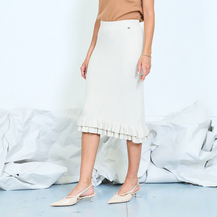 Ruffle hem knit midi skirt wholesale