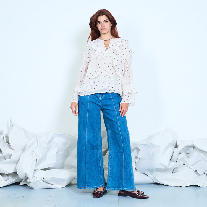 Ruffle polka dot chiffon blouse wholesale