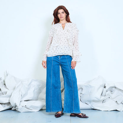 Ruffle polka dot chiffon blouse wholesale