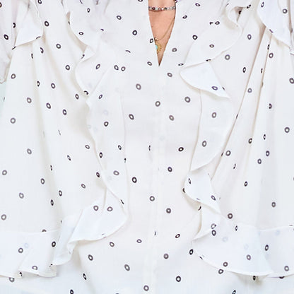 Ruffle polka dot chiffon blouse wholesale