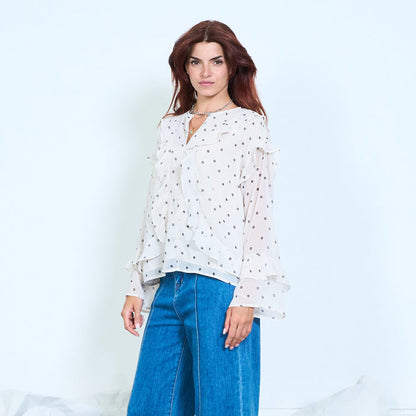 Ruffle polka dot chiffon blouse wholesale