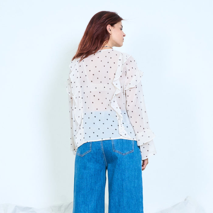 Ruffle polka dot chiffon blouse wholesale
