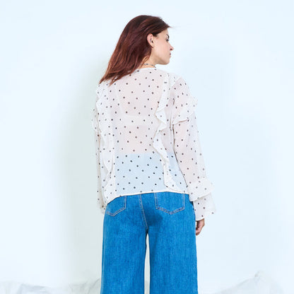 Ruffle polka dot chiffon blouse wholesale