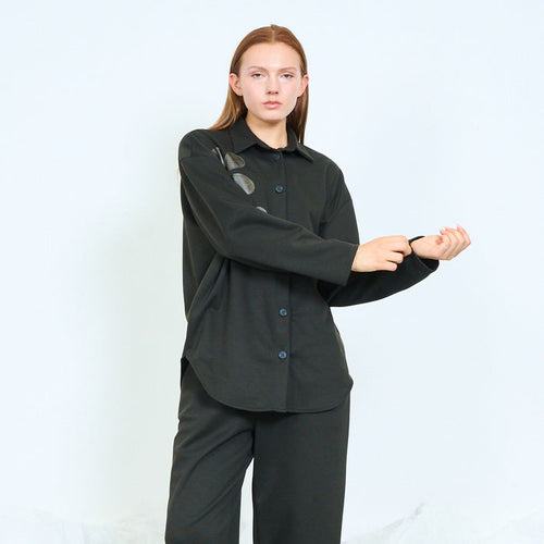 Sculptural floral appliqué blazer with rounded hem wholesale