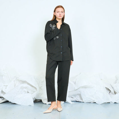 Sculptural floral appliqué blazer with rounded hem wholesale