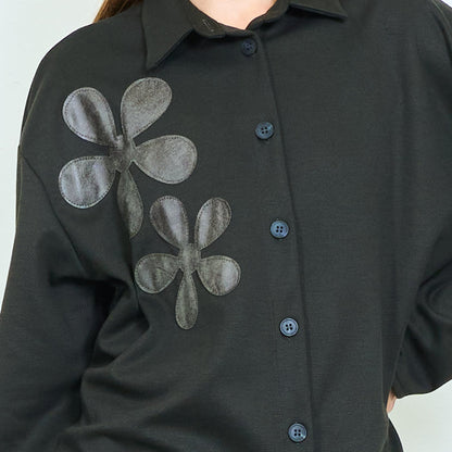 Sculptural floral appliqué blazer with rounded hem wholesale
