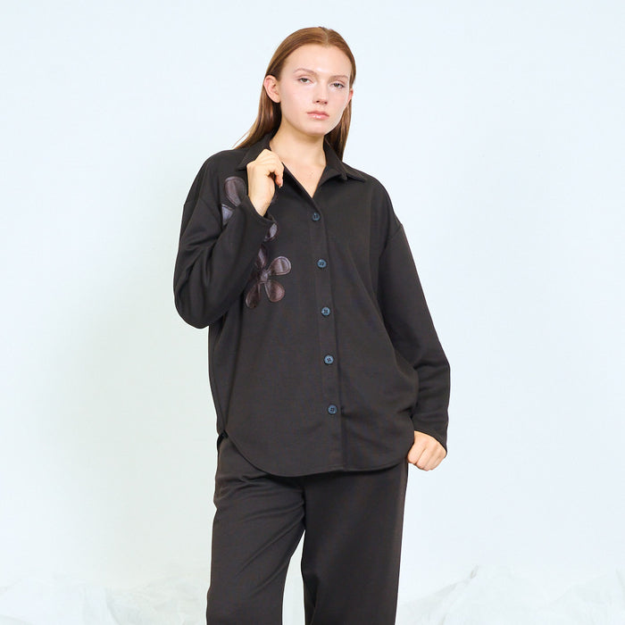 Sculptural floral appliqué blazer with rounded hem wholesale