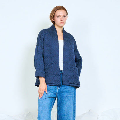 Sculptural quilted jacket with contrast corduroy cuffs wholesale