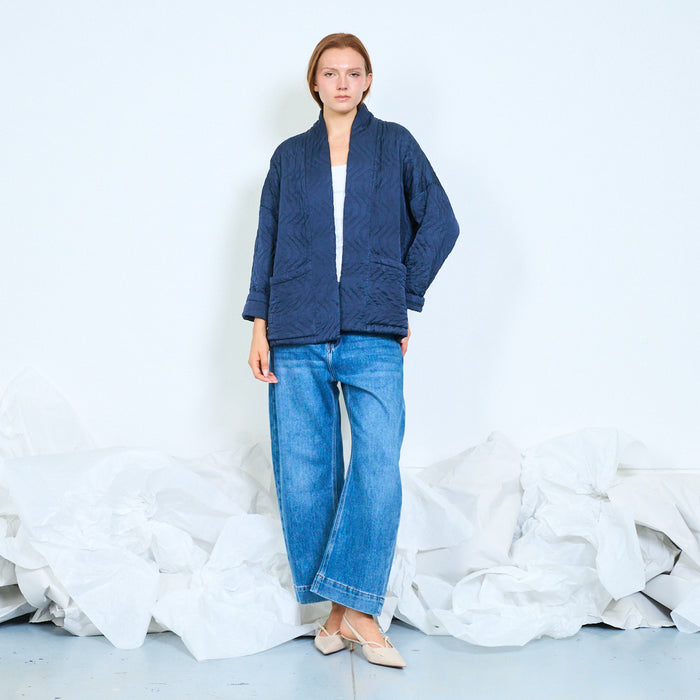 Sculptural quilted jacket with contrast corduroy cuffs wholesale
