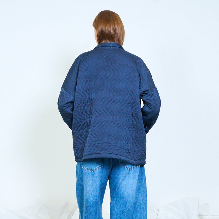 Sculptural quilted jacket with contrast corduroy cuffs wholesale