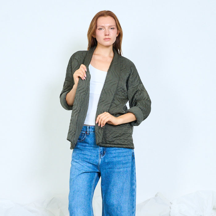 Sculptural quilted jacket with contrast corduroy cuffs wholesale