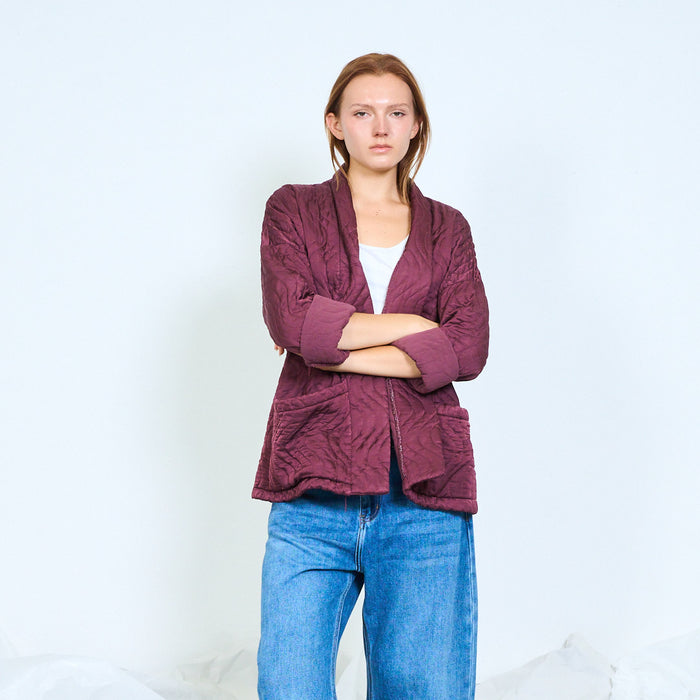 Sculptural quilted jacket with contrast corduroy cuffs wholesale