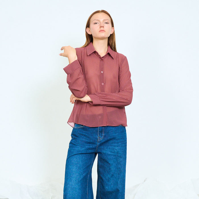 Sheer polka dot button-front blouse wholesale