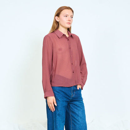 Sheer polka dot button-front blouse wholesale