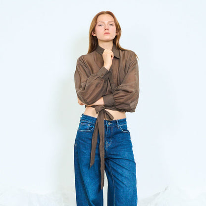 Sheer tie-front collared blouse wholesale