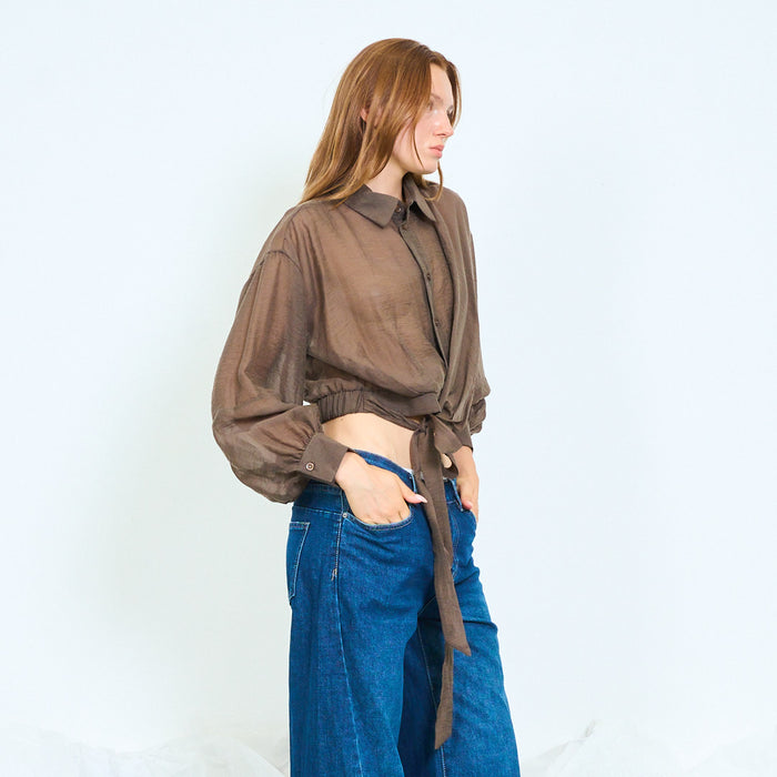Sheer tie-front collared blouse wholesale
