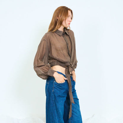 Sheer tie-front collared blouse wholesale