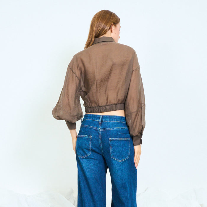 Sheer tie-front collared blouse wholesale