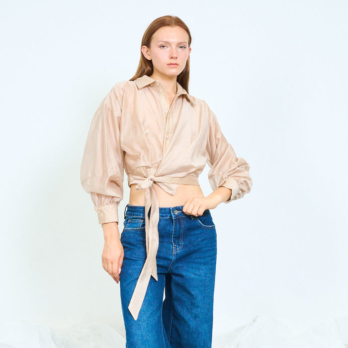 Sheer tie-front collared blouse wholesale