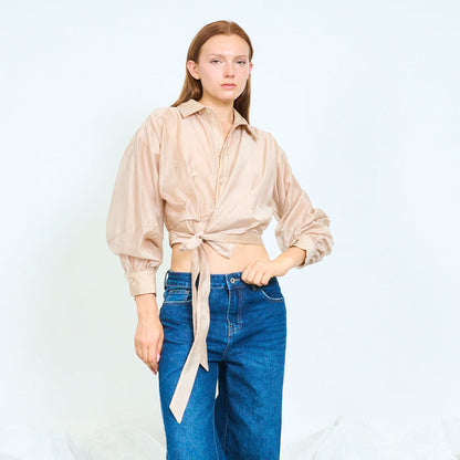 Sheer tie-front collared blouse wholesale