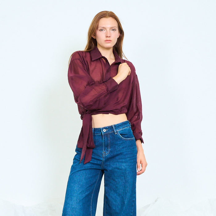 Sheer tie-front collared blouse wholesale
