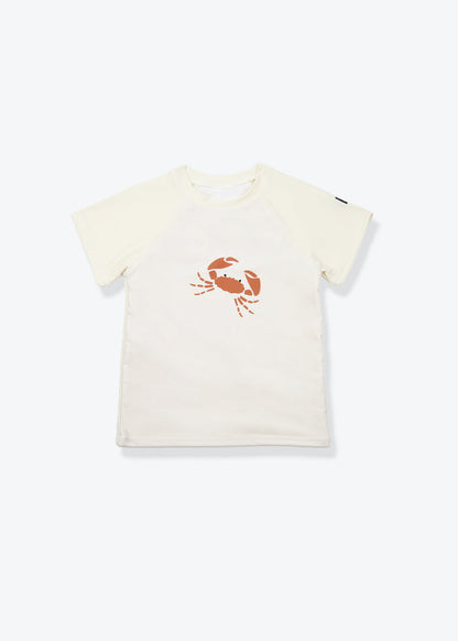 Kids crab-print short sleeve rashguard – front view