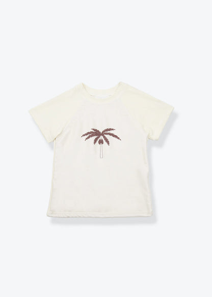 Kids palm tree print short sleeve rashguard – front view