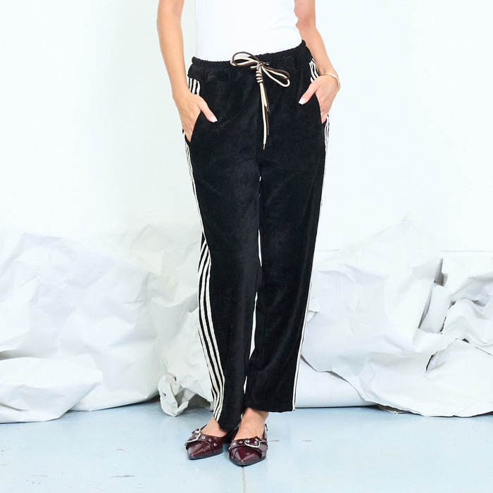 Side-stripe linen-blend trousers with drawstring waist wholesale