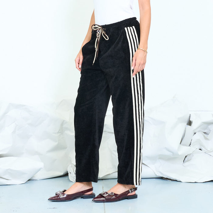 Side-stripe linen-blend trousers with drawstring waist wholesale