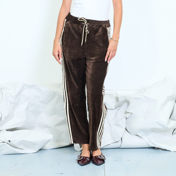 Side-stripe linen-blend trousers with drawstring waist wholesale