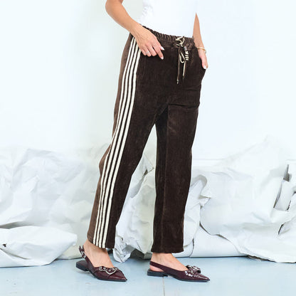 Side-stripe linen-blend trousers with drawstring waist wholesale
