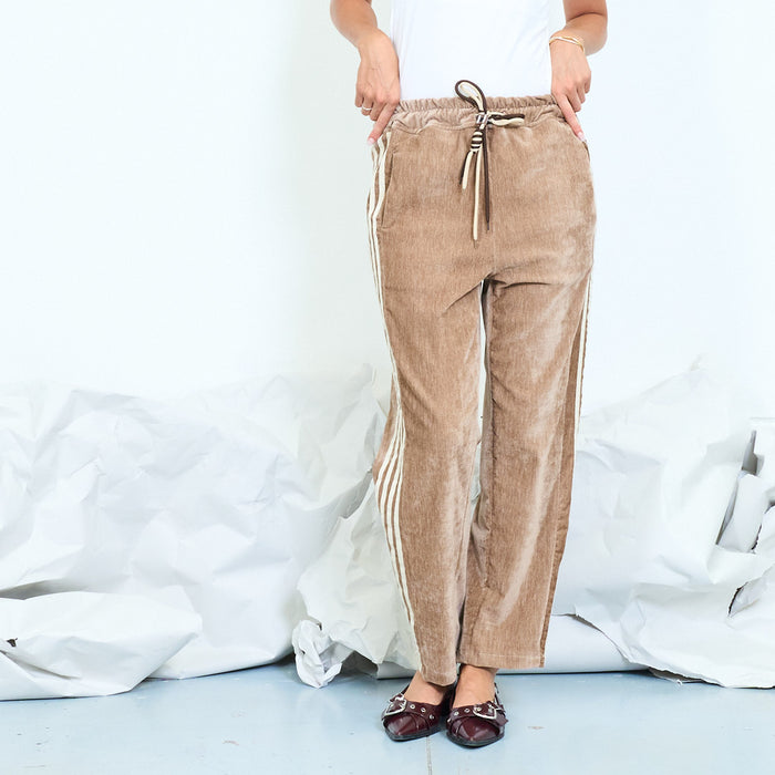 Side-stripe linen-blend trousers with drawstring waist wholesale