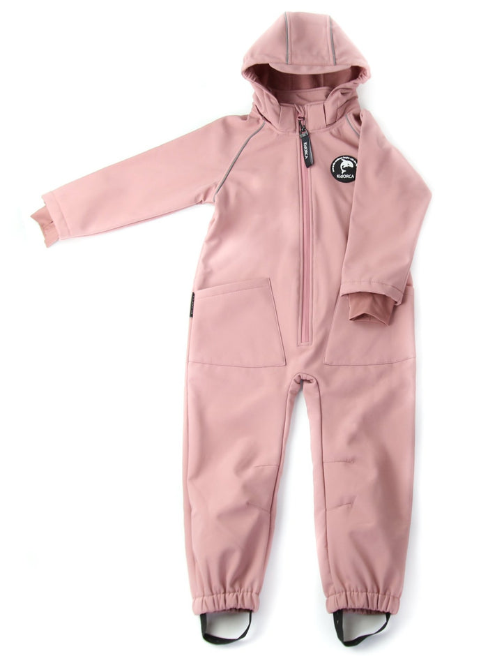 Kids ash-rose softshell overall play suit – front view