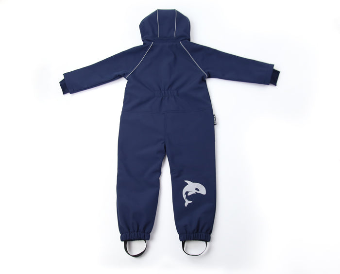 Kids navy softshell play suit – backj view