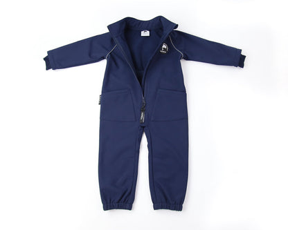 Kids navy softshell play suit – front view