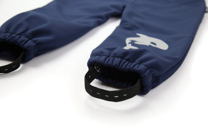 Wrist cuffs and ankle hem detail – navy softshell suit