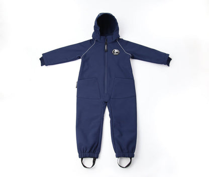 Kids navy softshell play suit – front view