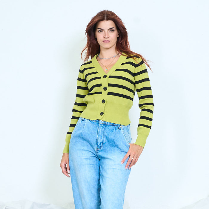 Striped cropped knit cardigan wholesale