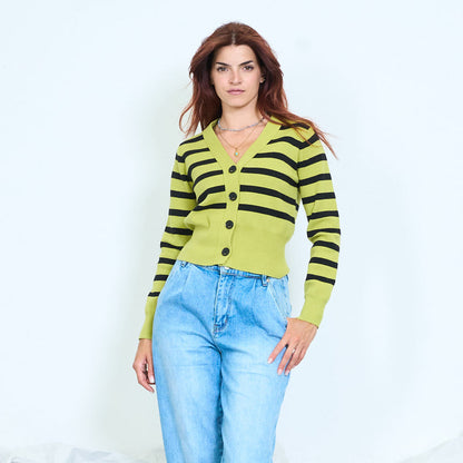 Striped cropped knit cardigan wholesale