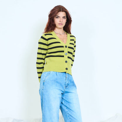 Striped cropped knit cardigan wholesale