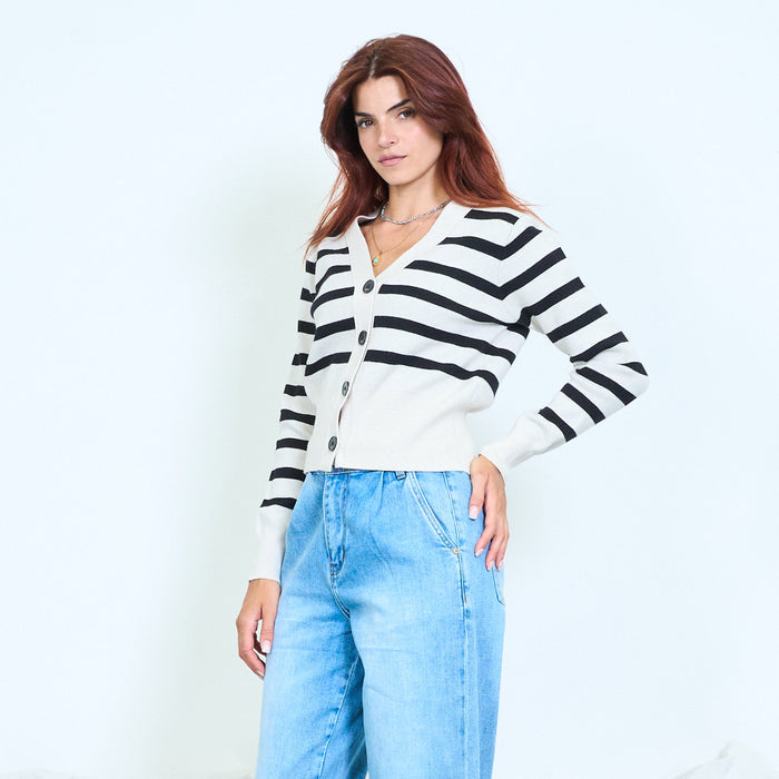 Striped cropped knit cardigan wholesale
