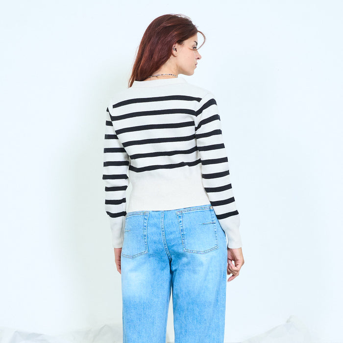 Striped cropped knit cardigan wholesale