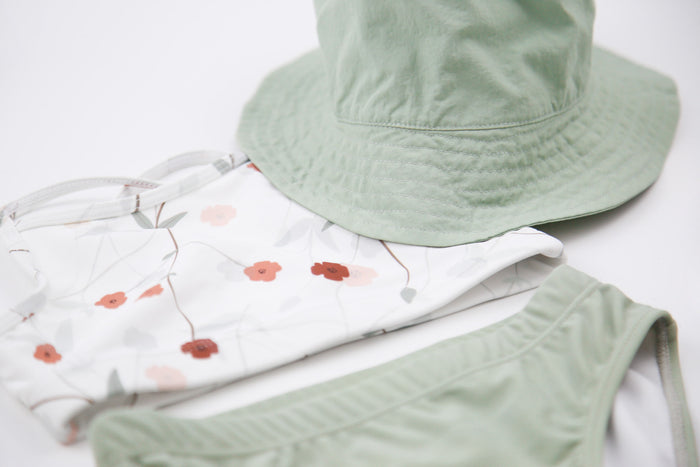 Close-up of coconut print quick‑dry fabric – Lalliana swim top