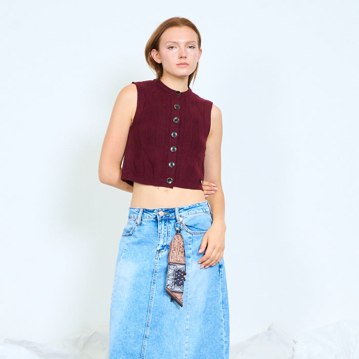 Textured button-front knit vest wholesale