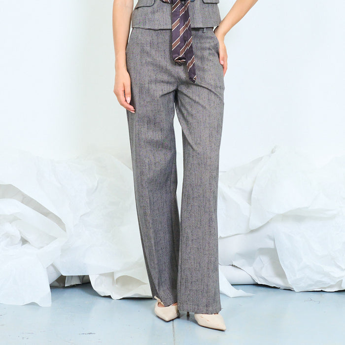 Textured high-waisted wide-leg trousers with belt loops wholesale