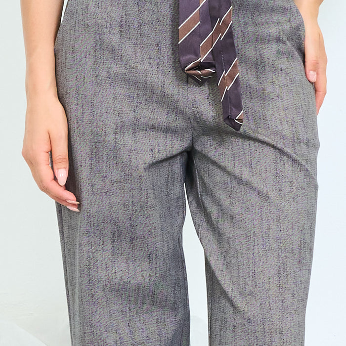 Textured high-waisted wide-leg trousers with belt loops wholesale