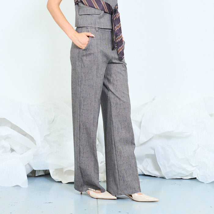 Textured high-waisted wide-leg trousers with belt loops wholesale