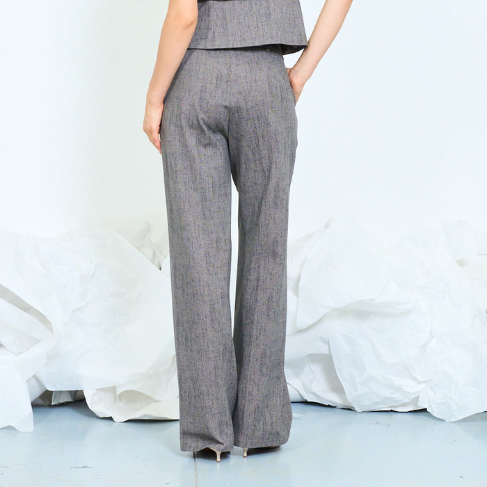 Textured high-waisted wide-leg trousers with belt loops wholesale