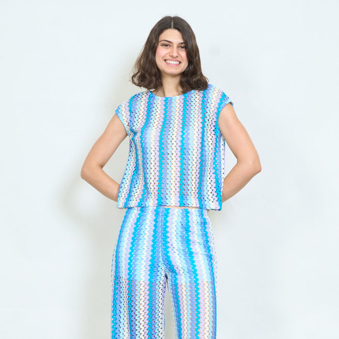 Textured striped sleeveless knitted blouse wholesale